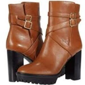 Vince Camuto VC- Elisen Cognac Distrees Shine  Heeled Boots Size 6